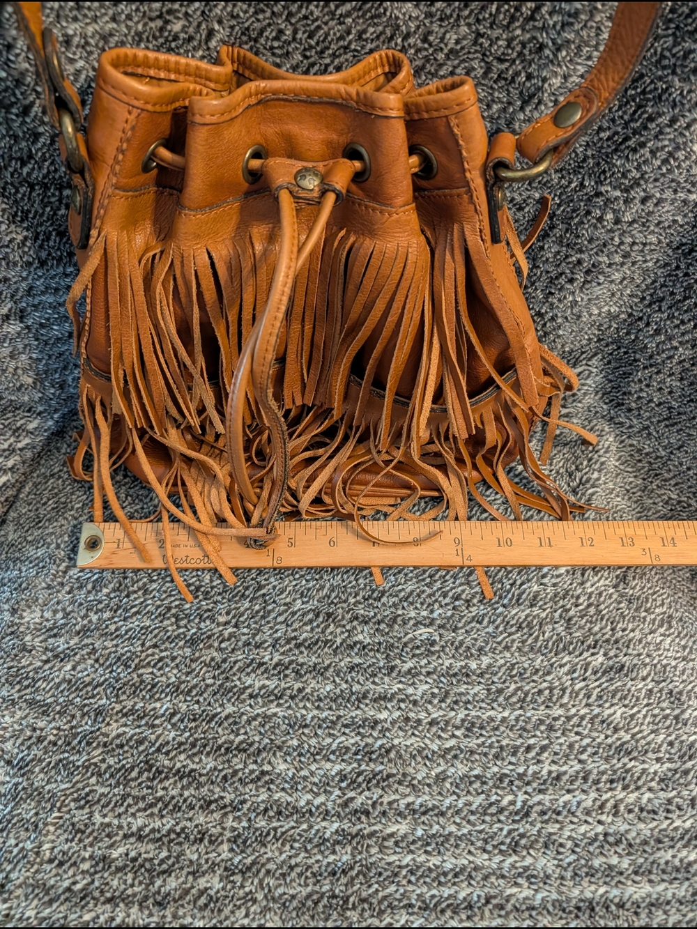 Patricia Nash Tan Leather Fringe Drawstring Crossbody - Picture 2 of 11